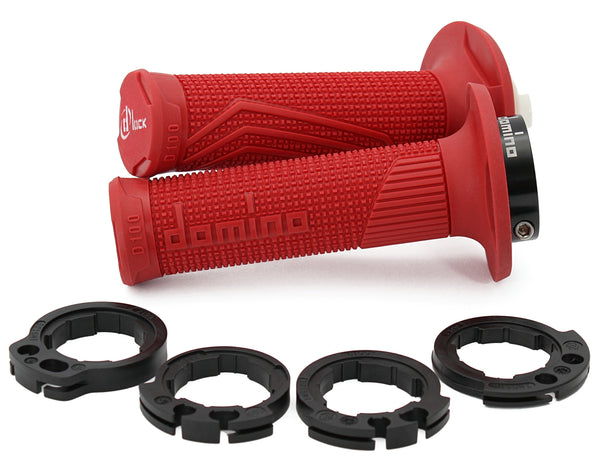 PUÑOS DOMINO D100 OFF ROAD COLOR ROJO D-LOCK CON SISTEMA DE FIJACIÓN «LOCK ON»