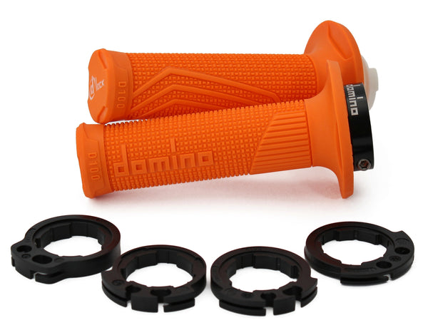 PUÑOS DOMINO D100 OFF ROAD COLOR NARANJA D-LOCK CON SISTEMA DE FIJACIÓN «LOCK ON»