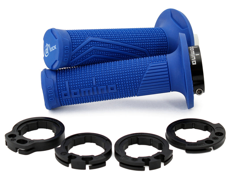 PUÑOS DOMINO D100 OFF ROAD COLOR AZUL D-LOCK CON SISTEMA DE FIJACIÓN «LOCK ON»