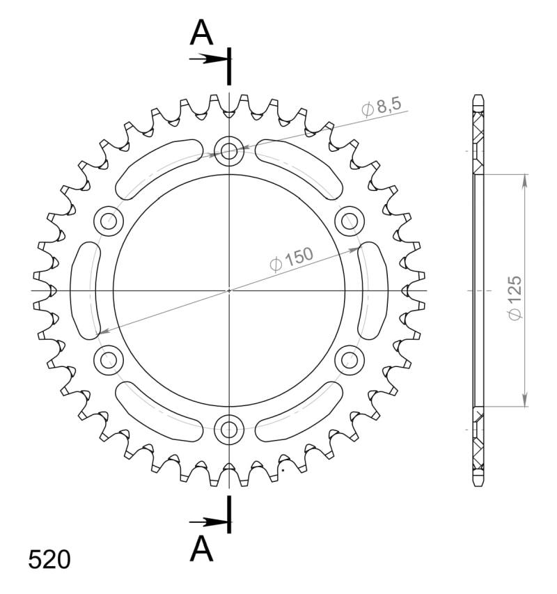 CORONA SUPERSPROX ALUMINIO KTM 520 X 40  - RAL990X40BLK