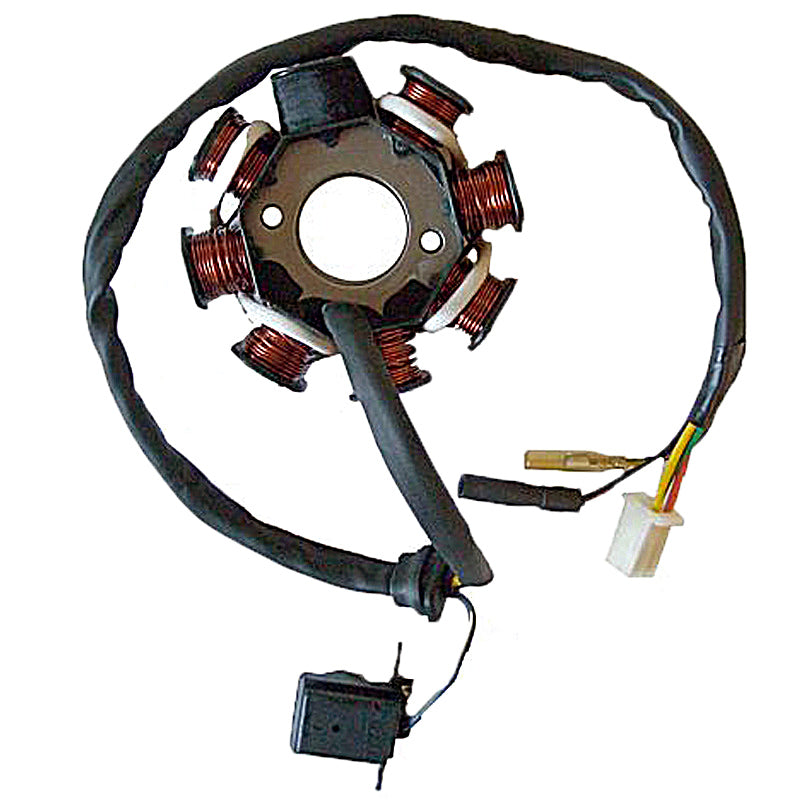 STATOR SGR 8 POLOS CON PICK-UP EXTERNO CON BASE Y BOBINA ALIMENTACIÓN MOTOR SYM 125/150 4T